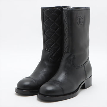 Chanel Coco Leather Short Boots 36C  Black G36707 Matrasse Side Zip