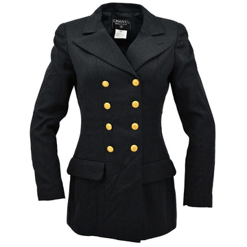 Chanel Double Breasted Jacket Black 96A #38