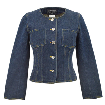 Chanel Collarless Denim Jacket Indigo 96A #34