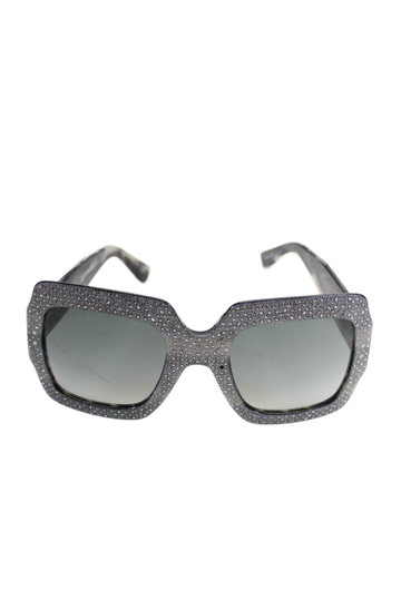 Gucci Womens Crystal Embellished Oversized Square Sunglasses Silver 25 54 145