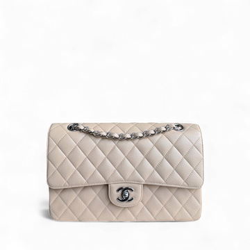 Chanel Classic Flap Medium - Togo/epsom/caviar/clemence/callfskin/cowhide/lambskin 25CM Quilted Grained CalBNkin Beige Silver Hardware Series 13