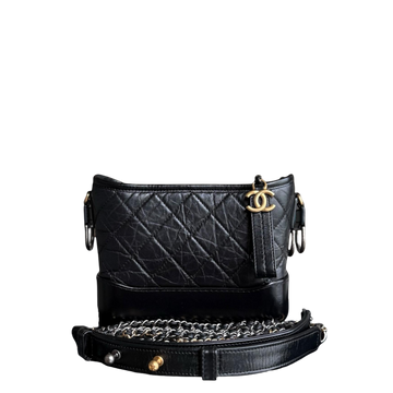 Chanel Gabrielle Small - Quilted Aged CalBNkin Black Two-tone Gold Hardware Series 24