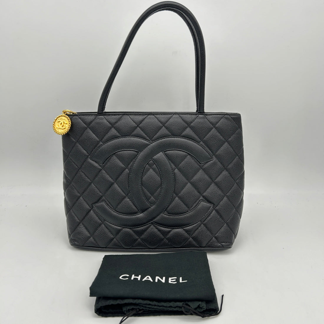 Top Quality Chanel Black Caviar Medallion Tote Handbag 2001-2003