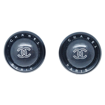 Chanel Button Earrings Clip-On Silver Black 98P