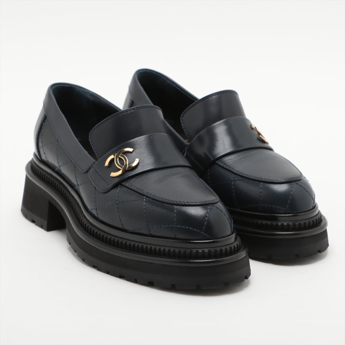 Chanel Co.no mark 23A Leather  35C  Navy G45074 Matrasse Thick Bottom