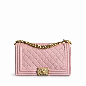 Chanel Boy Medium - Togo/epsom/caviar/clemence/callfskin/cowhide/lambskin 25CM Quilted Pink Gold Hardware Series 25