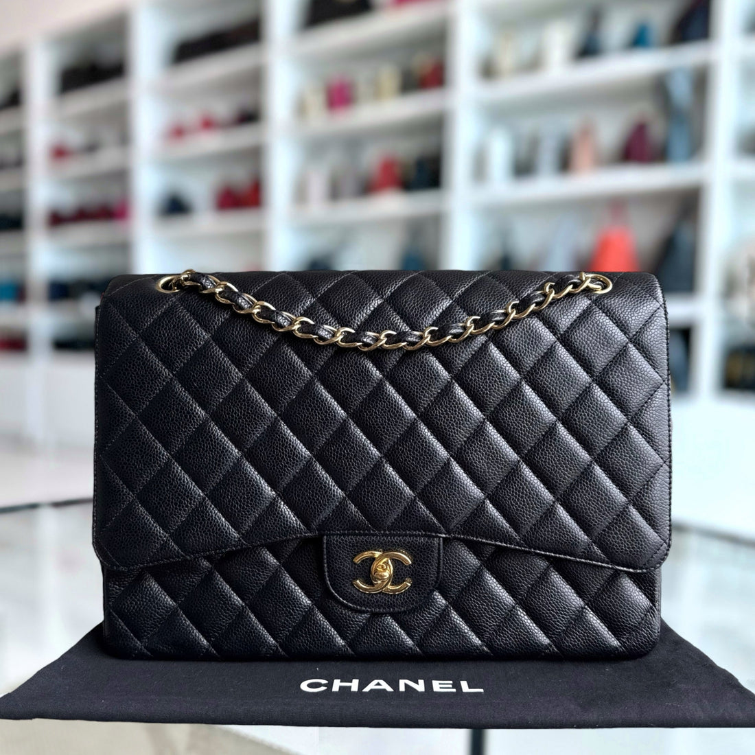 Chanel Classic Flap Maxi - Togo/epsom/caviar/clemence/callfskin/cowhide/lambskin 33CM Quilted Black Gold Hardware Series 13