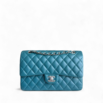 Chanel Classic Flap Medium - Togo/epsom/caviar/clemence/callfskin/cowhide/lambskin 25CM Quilted Grained CalBNkin Blue Silver Hardware Series 26