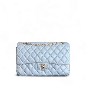 Chanel Classic Flap Medium - 25CM Quilted Lambskin Metallic Silver Gold Hardware Series 12 ()