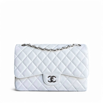 Chanel Classic Flap Jumbo - Togo/epsom/caviar/clemence/callfskin/cowhide/lambskin Double Flap 30CM Quilted White Silver Hardware Series 14