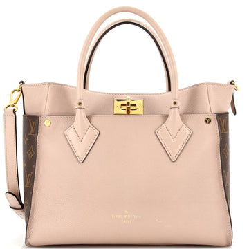 On My Side Tote Leather with Monogram Canvas MM