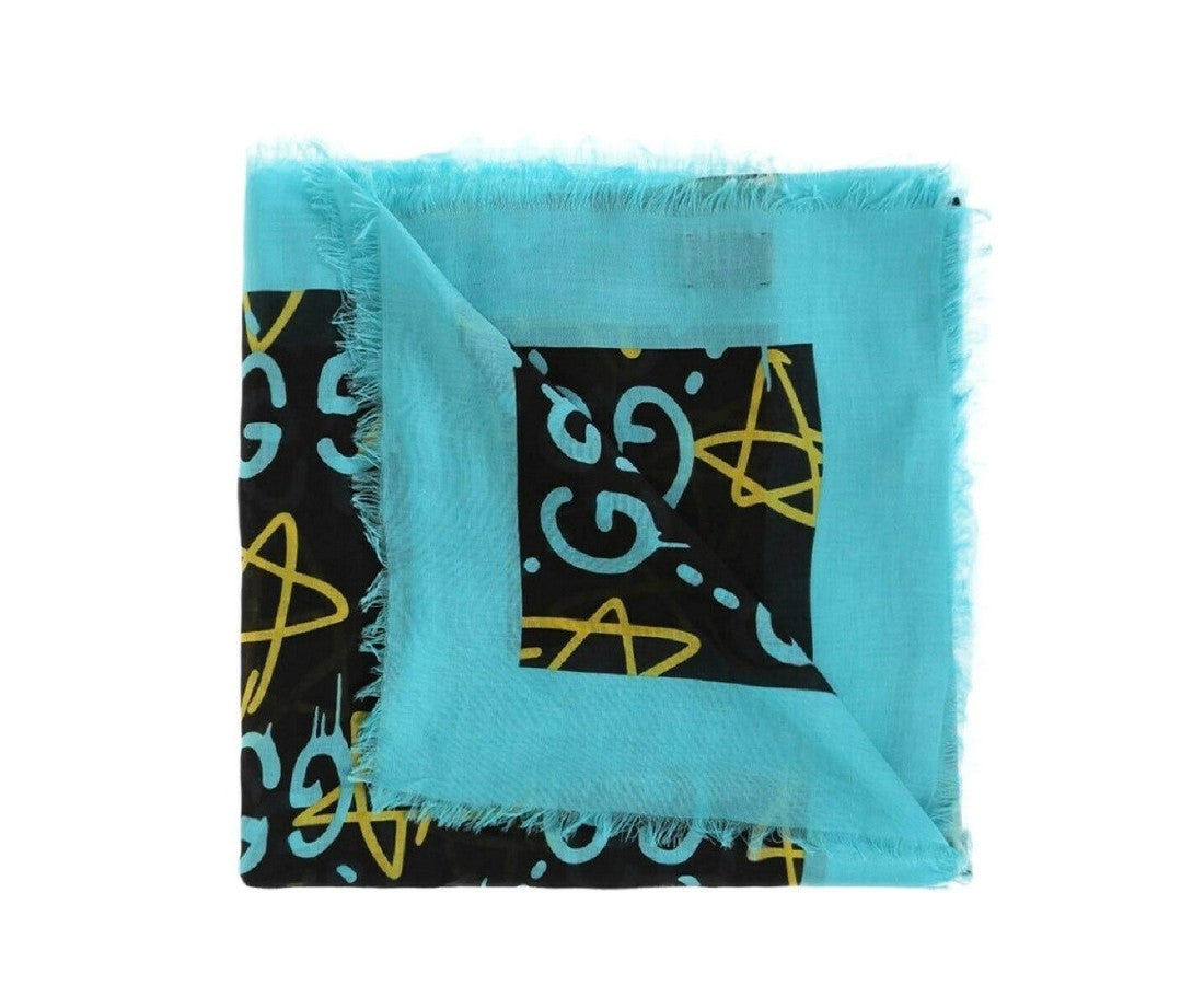 Gucci Women's Ghost blue yellow GG Star Modal Silk Scarf Shawl