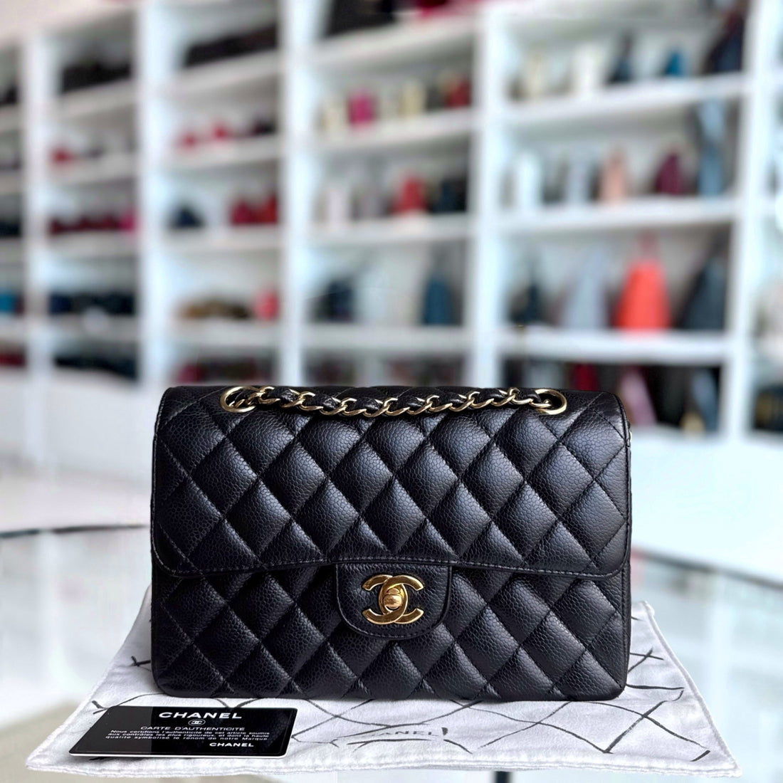 Chanel Classic Flap Small - Togo/epsom/caviar/clemence/callfskin/cowhide/lambskin 23CM Quilted Grained CalBNkin Black Gold Hardware Series 27