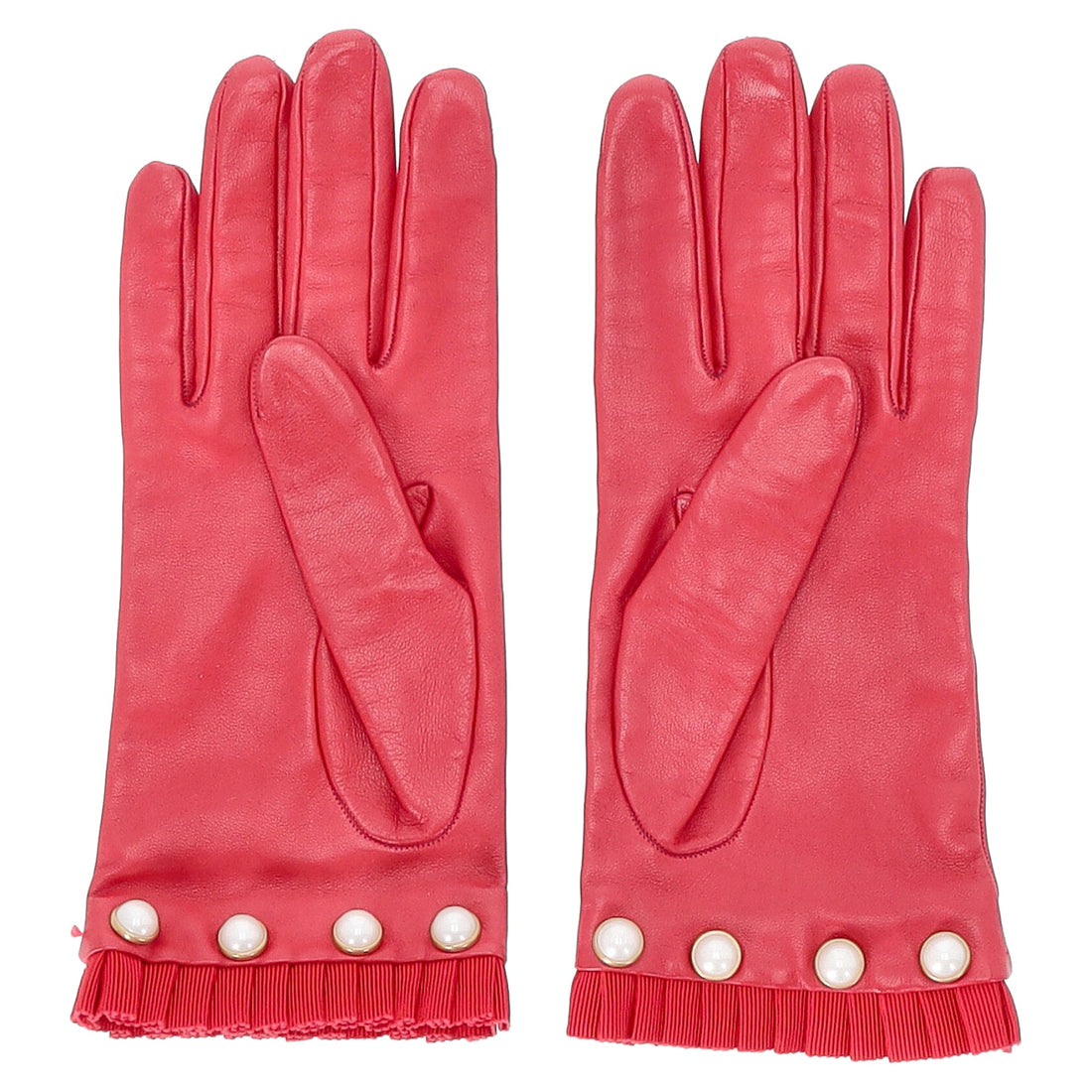 Gucci Pearl Detail Gloves in Red Nappa Leather