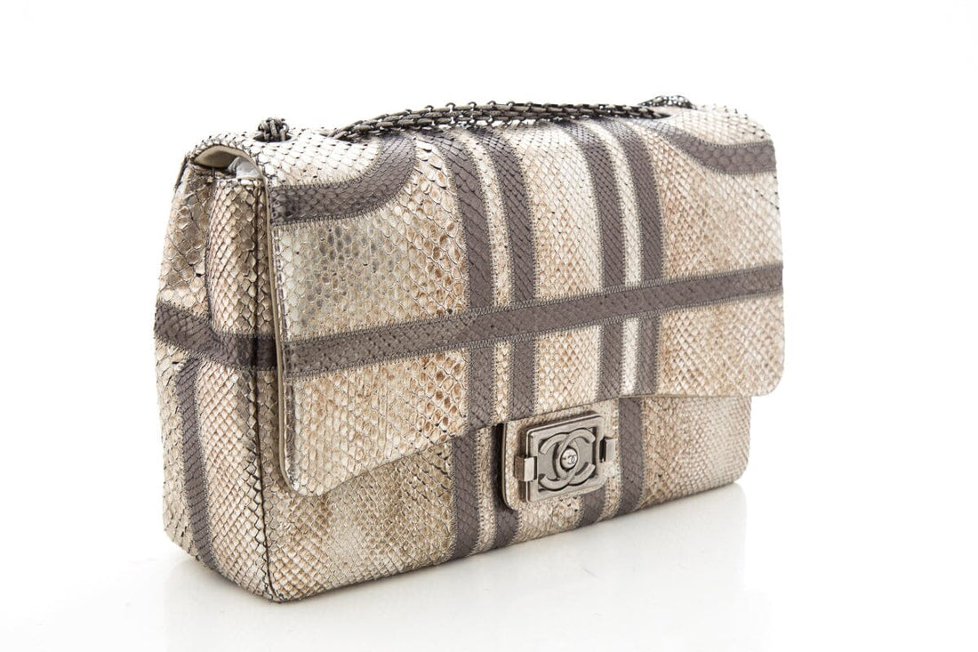 Chanel Gold & Gray Python 2012 Handbag