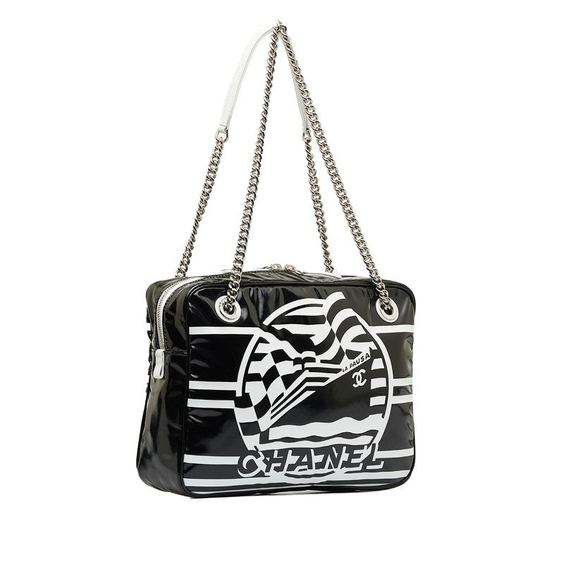Chanel 19 Cruise Collection LA PAUA Cocono mark Chain Shoulder Bag Black White PVC Leather  CHANEL