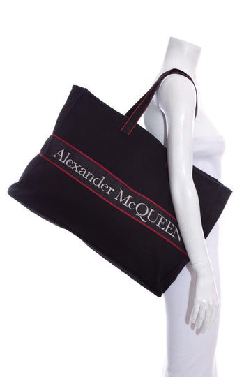 Alexander McQueen Black & Red Signature Canvas Tote