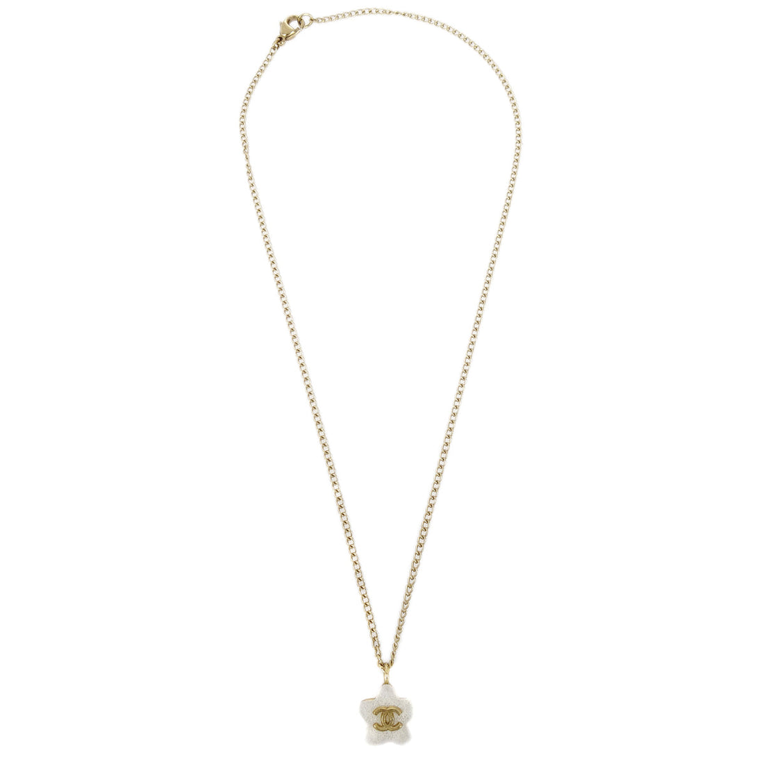 Chanel Star Chain Necklace Pendant White 03A