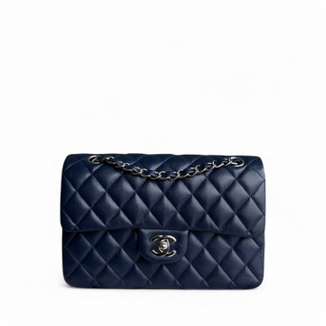 Chanel Classic Flap Small - Togo/epsom/caviar/clemence/callfskin/cowhide/lambskin 23CM Quilted Midnight Blue Silver Hardware Series 24