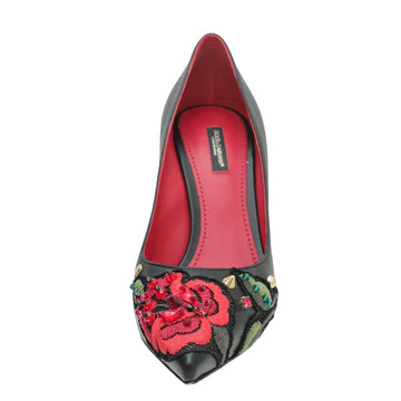 Dolce & Gabbana Black Kate Flower Embroidered Pump 39