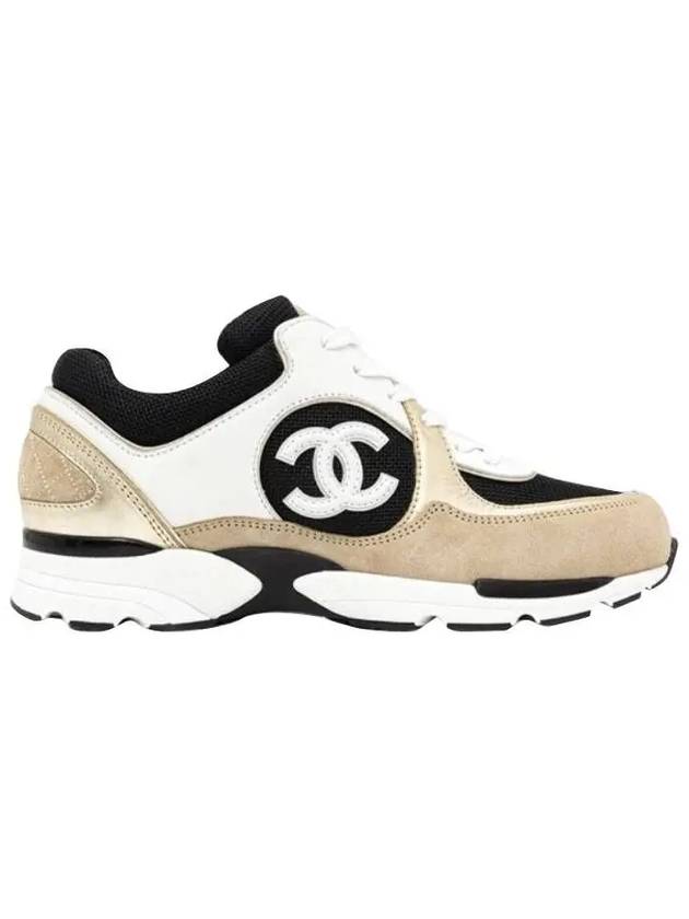 CC Logo CalBNkin Fabric Low-Top Sneakers Beige Gold Chanel