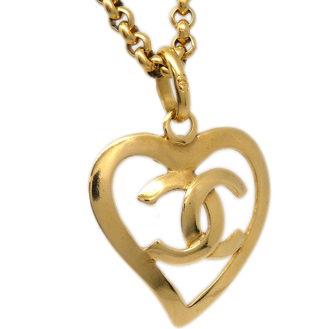 Chanel 1995 Gold CC Heart Cutout Pendant Necklace