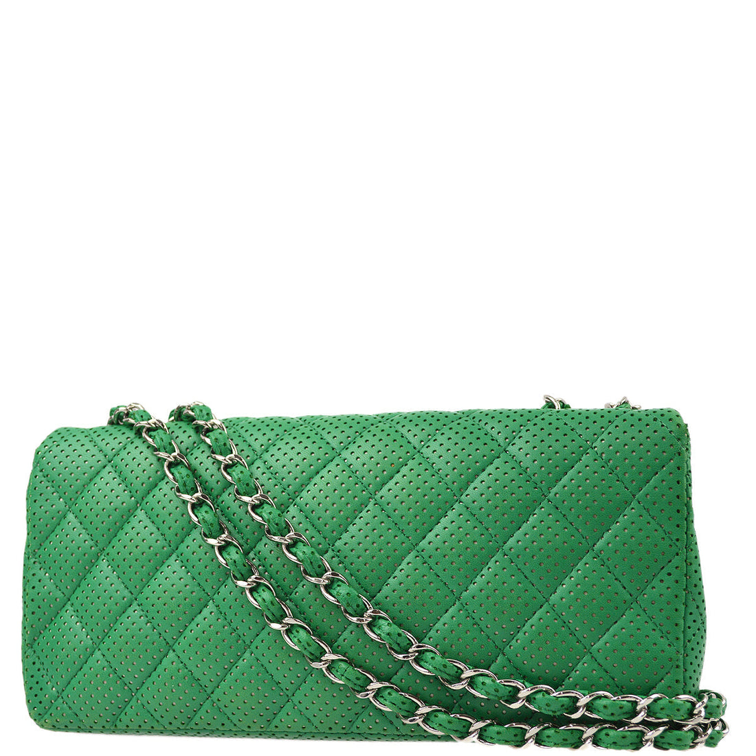 Chanel Green Perforated Lambskin East West Shoulder Bag