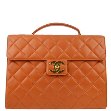 Chanel Orange Lambskin Briefcase Business Handbag