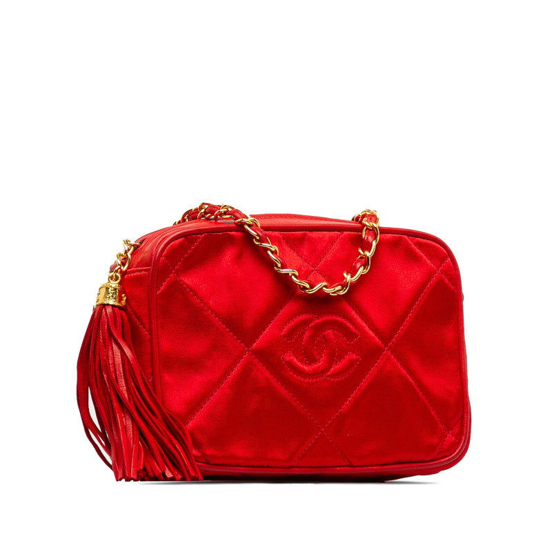 Chanel Matrases Cocono mark Chain Fringe Chain houlder Bag Red Leather Saten  Chanel