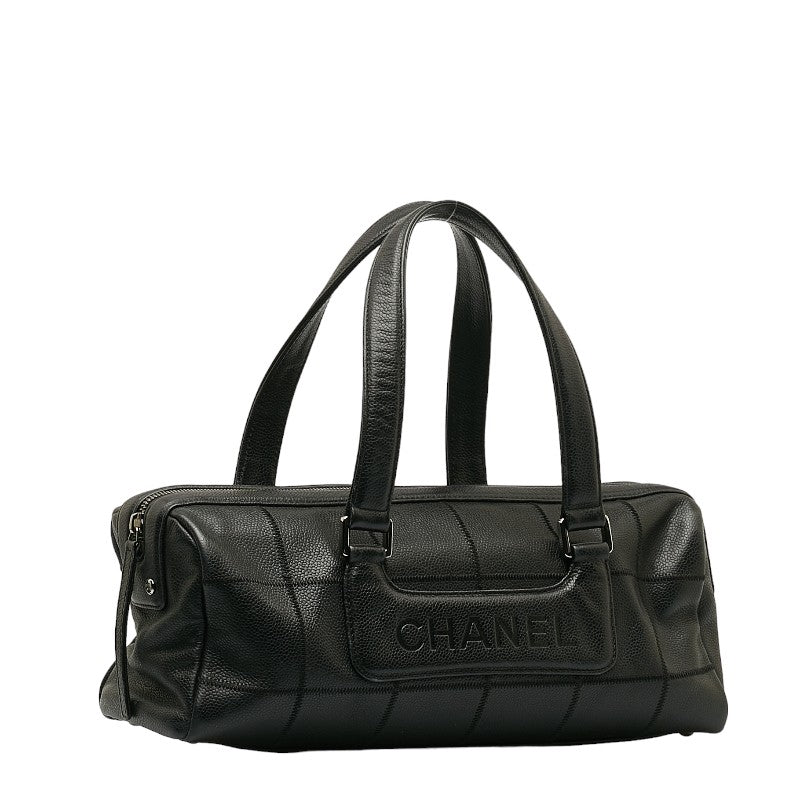 Chanel Chocolate Bar Logo Mini Boston Bag Handbag Black Caviar S  CHANEL