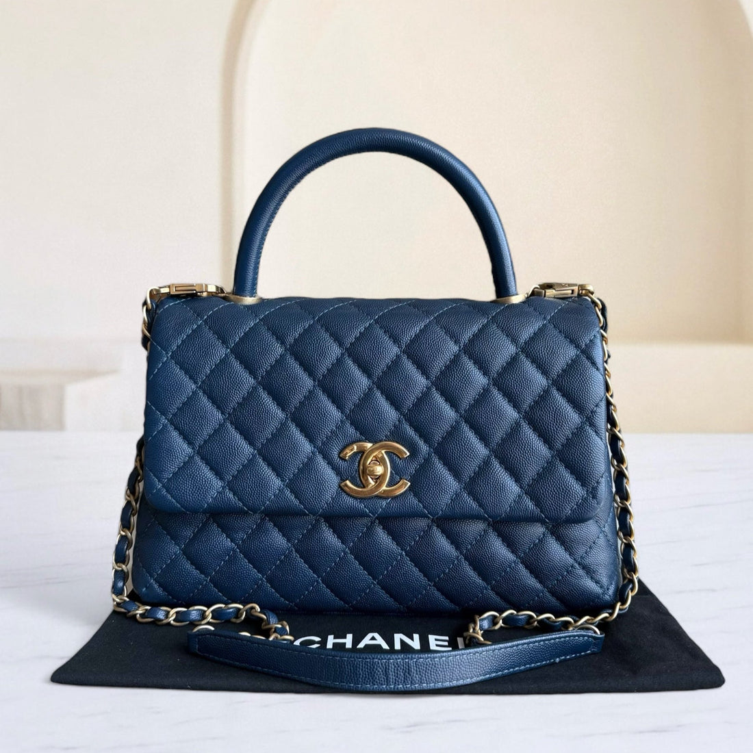Chanel Coco Handle Medium - Togo/epsom/caviar/clemence/callfskin/cowhide/lambskin 29CM Quilted Dark Blue Gold Hardware Series 25