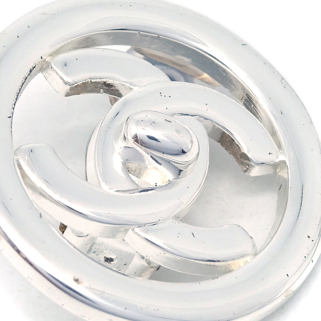 Chanel CC Turnlock Round Earrings Clip-On Silver 97P