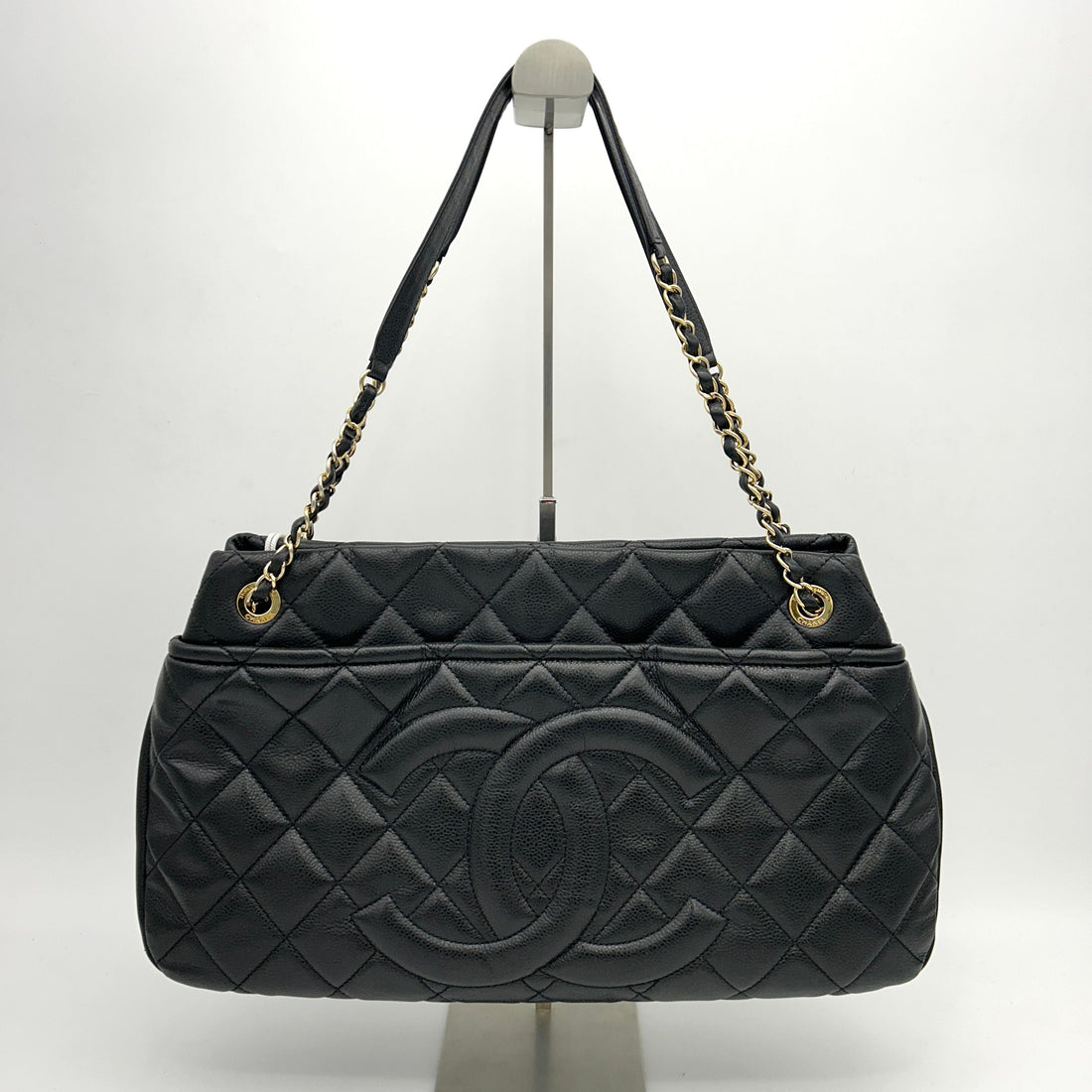 Top Quality Chanel Timeless CC Soft Quilted Caviar Leather Shopping Tote Bag Black LA26722