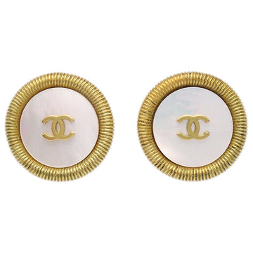 Chanel Button Earrings Clip-On Gold Shell 94P