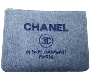 Top Quality Chanel Brand New Deauville Blue Denim Sequin Large Clutch