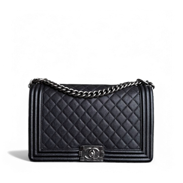 Chanel Boy Medium - Togo/epsom/caviar/clemence/callfskin/cowhide/lambskin 28CM New Medium Quilted Black Ruthenium Silver Hardware Series 23
