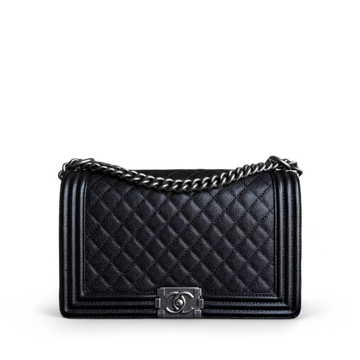 Chanel Boy Medium - Togo/epsom/caviar/clemence/callfskin/cowhide/lambskin 28CM New Medium Quilted Black Ruthenium Silver Hardware Series 19