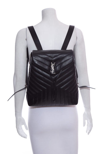 Saint Laurent Black Lou Lou Chevron Lambskin Backpack W/ Silvertone HW