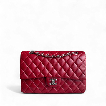 Chanel Classic Flap Medium - Togo/epsom/caviar/clemence/callfskin/cowhide/lambskin 25CM Quilted Grained CalBNkin Red Silver Hardware Series 16
