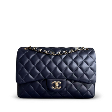 Chanel Classic Flap Jumbo - Double Flap 30CM Quilted Lambskin Dark Blue Gold Hardware Series 20