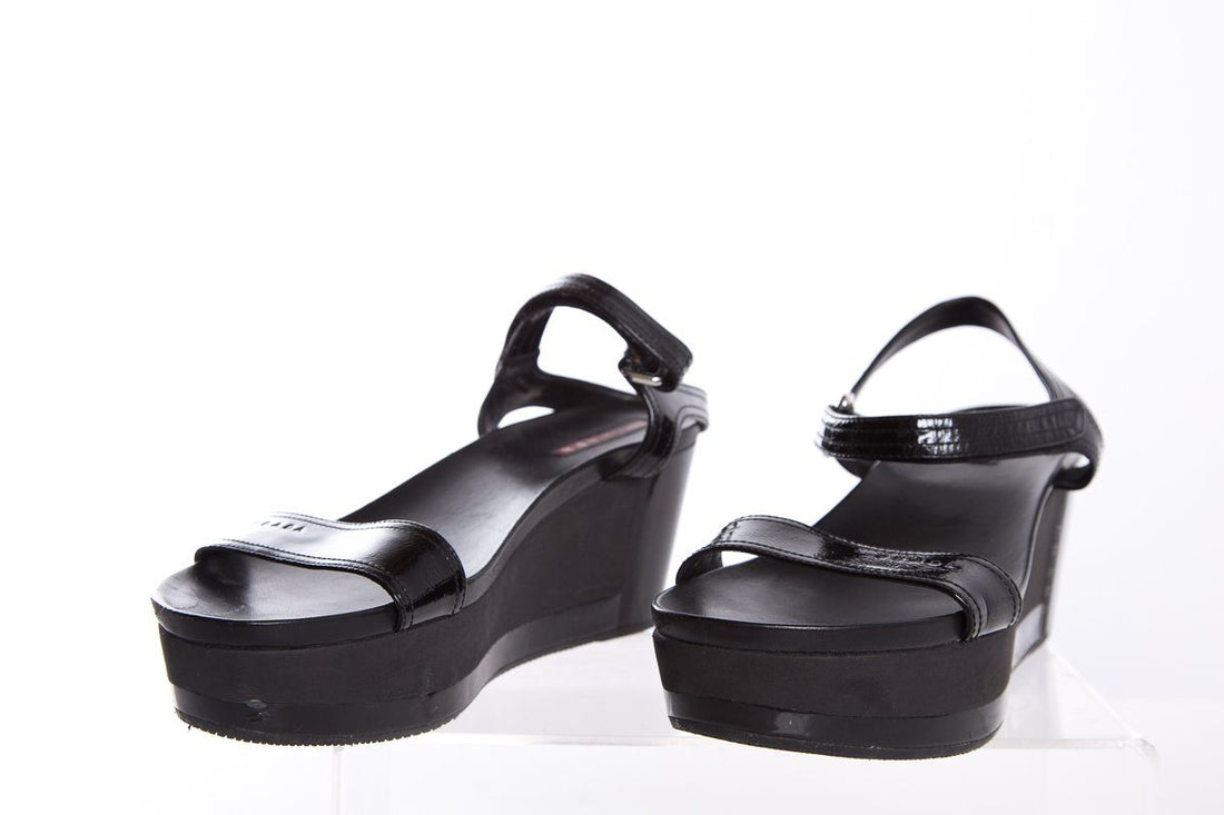 Prada Black  Leather Platform Sandals SZ 39