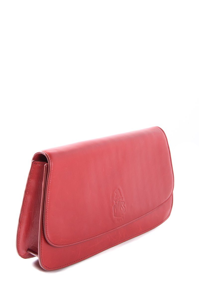 no mark Cross Red Leather Clutch with Shoulder Chain