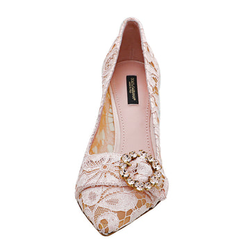 Dolce & Gabbana Light Pink Lace Crystal Buckle Pumps 39