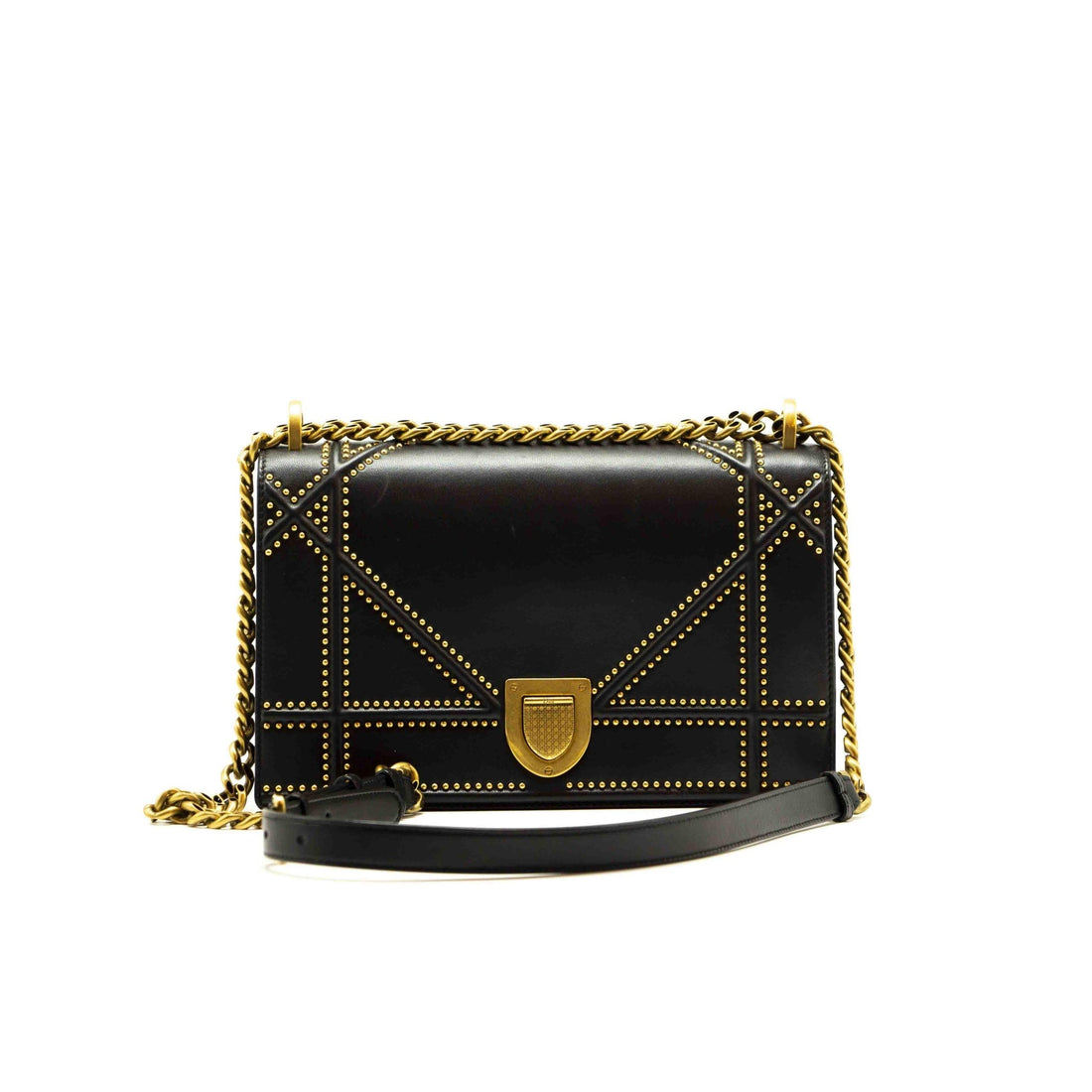 Top quality Dior Black Leather Medium Studded Top quality Diorama Shoulder Bag