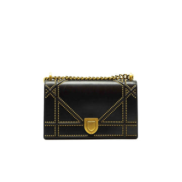 Top quality Dior Black Leather Medium Studded Top quality Diorama Shoulder Bag