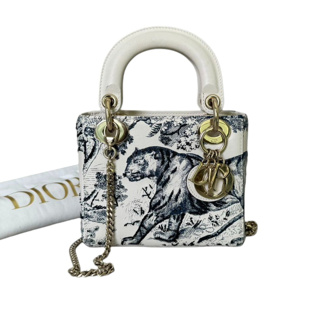Lady Dior Mini Toile De Jouy Limited Edition CalBNkin White GHW