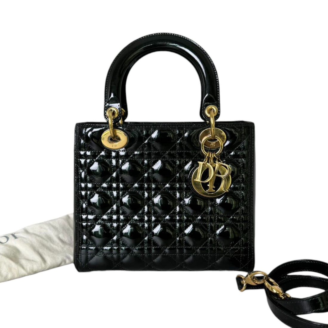 Lady Dior Medium New 1:1 Repl Leather Black GHW