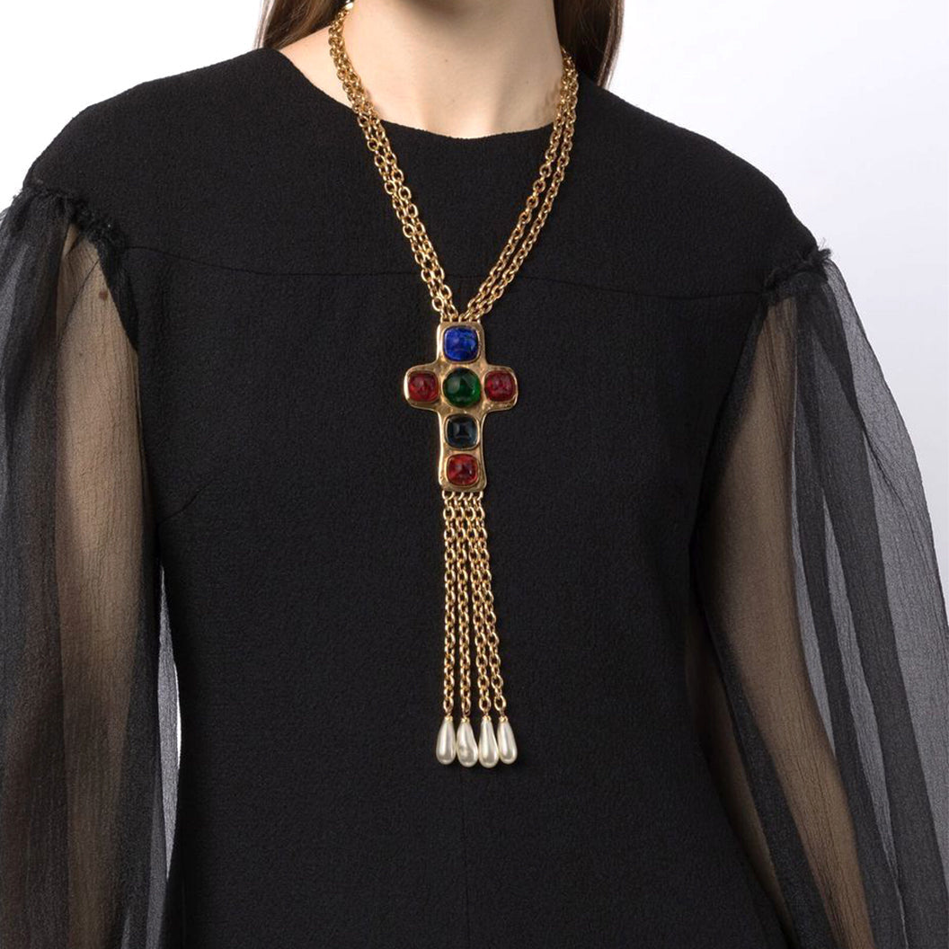 Top Quality Chanel Cabochon Cross Necklace