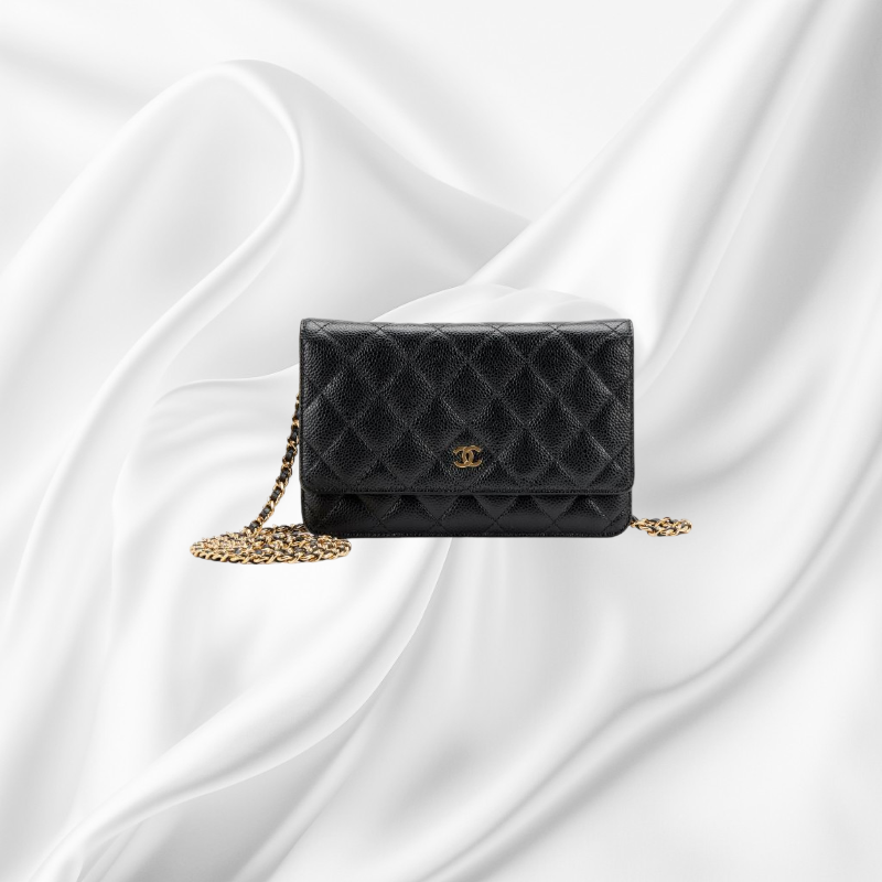 Top Quality Chanel Black Quilted Caviar Wallet On Chain