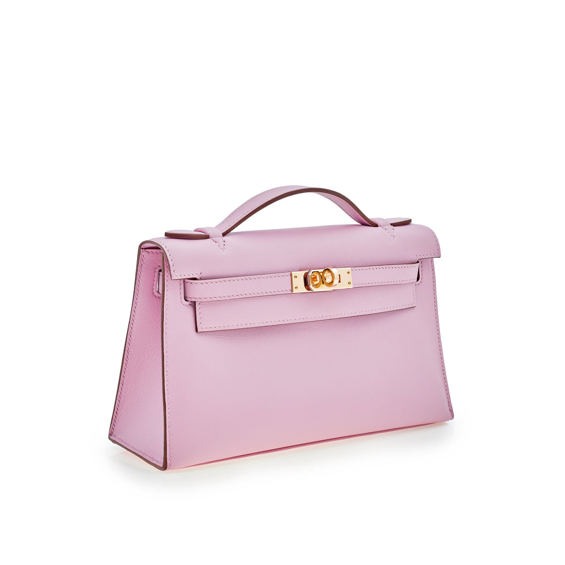 Hermes Kelly Pochette Mauve Sylvestre Leather Rose Gold Hardware